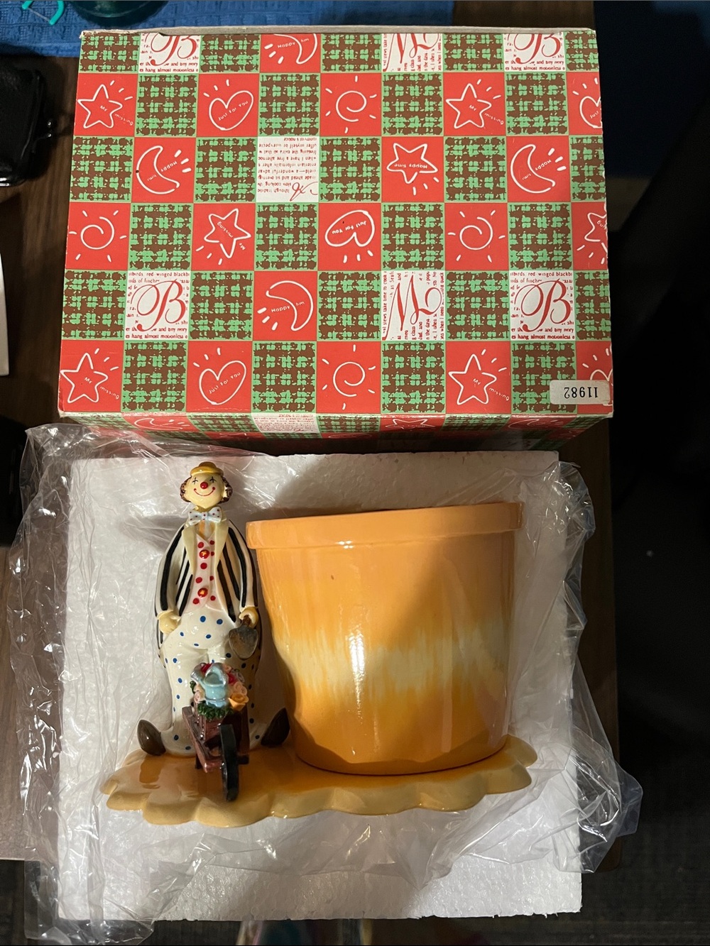 Orange Ceramic Planter with Clown Figurine - Home Holiday